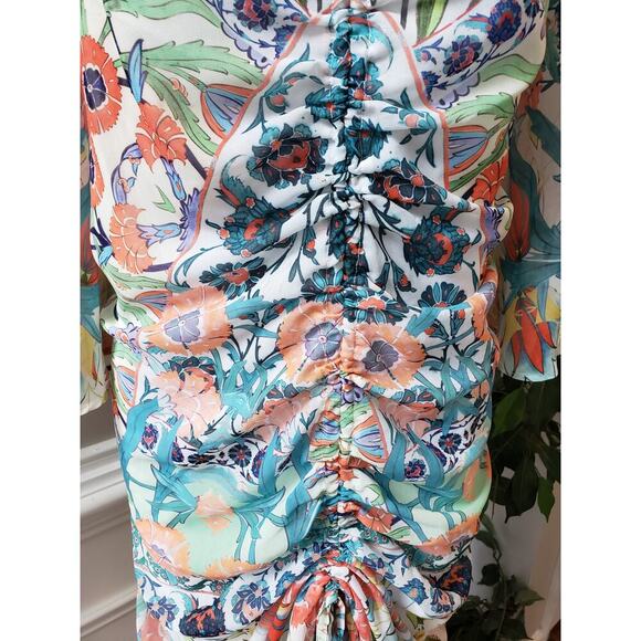 City Chic Dress Women Size 20 Multicolor Floral Ruched V Neck Midi Sheath - Picture 7 of 16